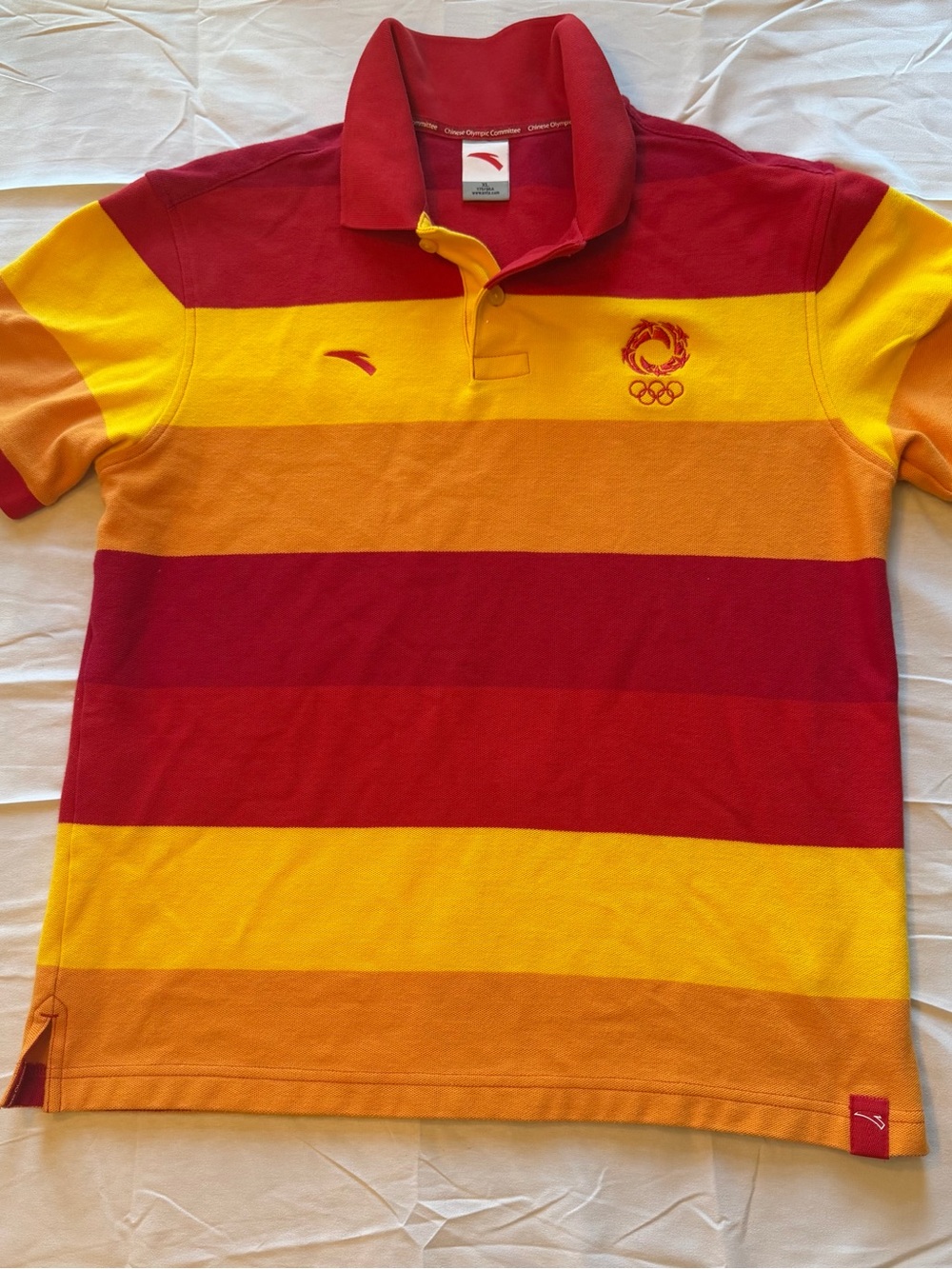 Red and Yellow Striped Polo Shirt - Olympic Logo